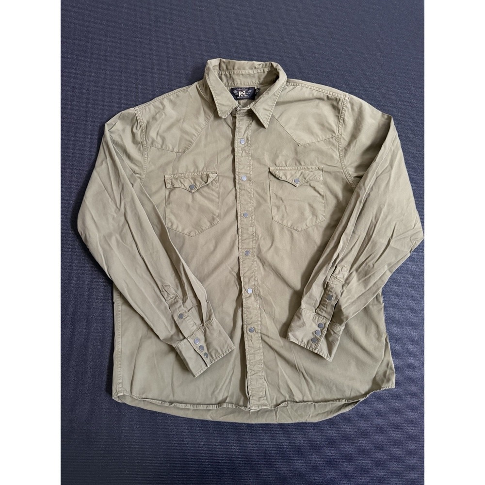 Double R L RRL Ralph Lauren Men's Button Down Shirt Western Long Sleeve Green XL